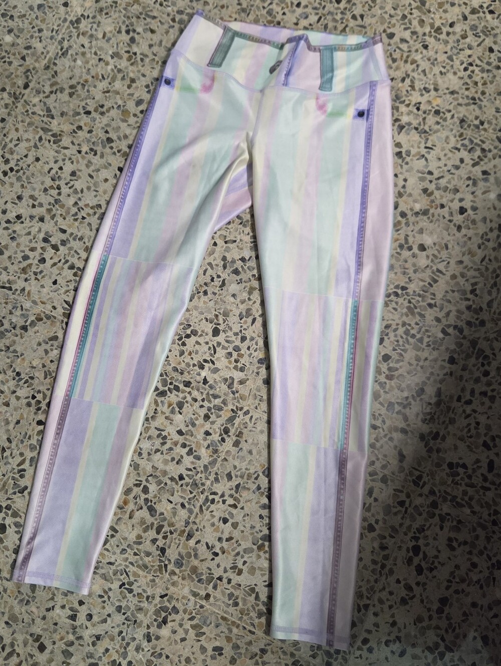 Womans Pastel Stripe Active Leggings - Pink & Mint